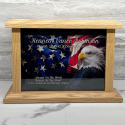 Customer Gallery - American Flag Bald Eagle Cremation Urn - Prestige Oak