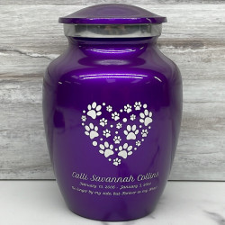 Customer Gallery - Small Pawprint Heart Pet Cremation Urn - Purple Luster