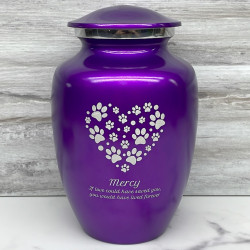 Customer Gallery - Large Pawprint Heart Pet Cremation Urn - Purple Luster