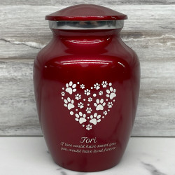 Customer Gallery - Small Pawprint Heart Pet Cremation Urn - Ruby Red