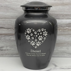 Customer Gallery - Large Pawprint Heart Pet Cremation Urn - Gunmetal Gray