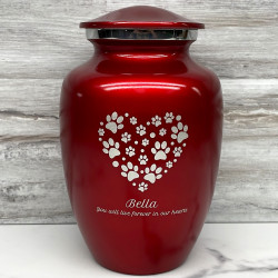 Customer Gallery - Large Pawprint Heart Pet Cremation Urn - Ruby Red