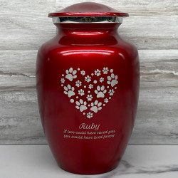 Customer Gallery - Large Pawprint Heart Pet Cremation Urn - Ruby Red