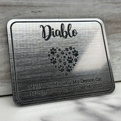 Customer Gallery - DIY Pet Cremation Urn Plate - Paw Heart - Brushed Silver - 3.25" w x 2.5" h