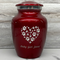 Customer Gallery - Small Pawprint Heart Pet Cremation Urn - Ruby Red