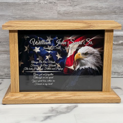 Customer Gallery - American Flag Bald Eagle Cremation Urn - Prestige Oak