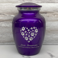 Customer Gallery - Small Pawprint Heart Pet Cremation Urn - Purple Luster