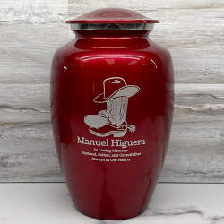 Customer Gallery - Cowboy Boots Cremation Urn - Ruby Red