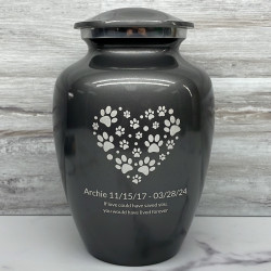Customer Gallery - Large Pawprint Heart Pet Cremation Urn - Gunmetal Gray