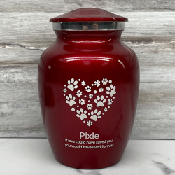 Customer Gallery - Small Pawprint Heart Pet Cremation Urn - Ruby Red