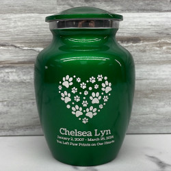 Customer Gallery - Small Pawprint Heart Pet Cremation Urn - Shamrock Green