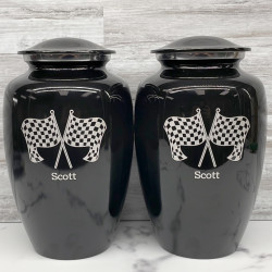 Customer Gallery - Race Checkered Flag Cremation Urn - Jet Black