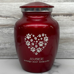 Customer Gallery - Small Pawprint Heart Pet Cremation Urn - Ruby Red