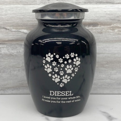 Customer Gallery - Small Pawprint Heart Pet Cremation Urn - Jet Black