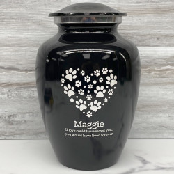 Customer Gallery - Large Pawprint Heart Pet Cremation Urn - Jet Black