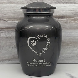 Customer Gallery - Small Paw Prints On My Heart Pet Cremation Urn - Gunmetal Gray