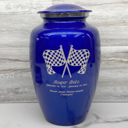 Customer Gallery - Race Checkered Flag Cremation Urn - Midnight Blue