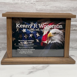 Customer Gallery - American Flag Bald Eagle Cremation Urn - Prestige Walnut
