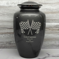 Customer Gallery - Race Checkered Flag Cremation Urn - Gunmetal Gray