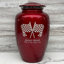 Customer Gallery - Race Checkered Flag Cremation Urn - Ruby Red
