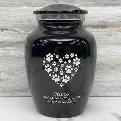 Customer Gallery - Small Pawprint Heart Pet Cremation Urn - Jet Black
