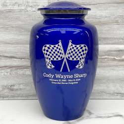 Customer Gallery - Race Checkered Flag Cremation Urn - Midnight Blue