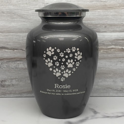 Customer Gallery - Large Pawprint Heart Pet Cremation Urn - Gunmetal Gray