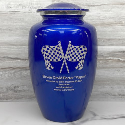 Customer Gallery - Race Checkered Flag Cremation Urn - Midnight Blue