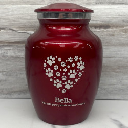 Customer Gallery - Small Pawprint Heart Pet Cremation Urn - Ruby Red