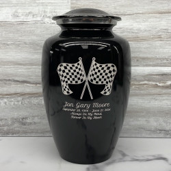 Customer Gallery - Race Checkered Flag Cremation Urn - Jet Black