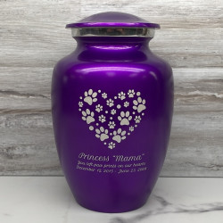Customer Gallery - Large Pawprint Heart Pet Cremation Urn - Purple Luster
