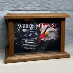 Customer Gallery - American Flag Bald Eagle Cremation Urn - Prestige Walnut