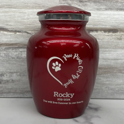 Customer Gallery - Small Paw Prints On My Heart Pet Cremation Urn - Ruby Red
