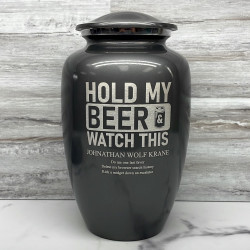 Customer Gallery - Hold My Beer Watch This Cremation Urn - Gunmetal Gray