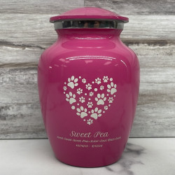 Customer Gallery - Small Pawprint Heart Pet Cremation Urn - Rose Pink