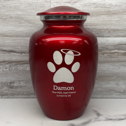 Customer Gallery - Large Angel Paw Pet Cremation Urn - Ruby Red