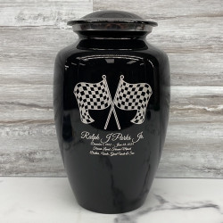 Customer Gallery - Race Checkered Flag Cremation Urn - Jet Black
