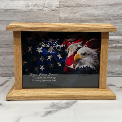 Customer Gallery - American Flag Bald Eagle Cremation Urn - Prestige Oak