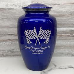 Customer Gallery - Race Checkered Flag Cremation Urn - Midnight Blue