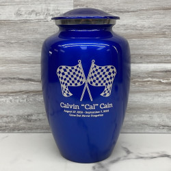Customer Gallery - Race Checkered Flag Cremation Urn - Midnight Blue