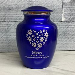 Customer Gallery - Small Pawprint Heart Pet Cremation Urn - Midnight Blue