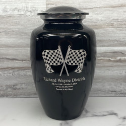 Customer Gallery - Race Checkered Flag Cremation Urn - Jet Black