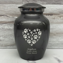 Customer Gallery - Small Pawprint Heart Pet Cremation Urn - Gunmetal Gray