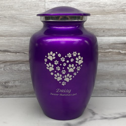 Customer Gallery - Large Pawprint Heart Pet Cremation Urn - Purple Luster