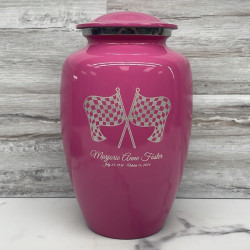 Customer Gallery - Race Checkered Flag Cremation Urn - Rose Pink