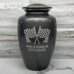 Customer Gallery - Race Checkered Flag Cremation Urn - Gunmetal Gray