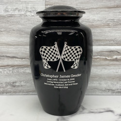 Customer Gallery - Race Checkered Flag Cremation Urn - Jet Black