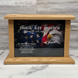 Customer Gallery - American Flag Bald Eagle Cremation Urn - Prestige Oak