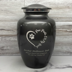 Customer Gallery - Large Paw Prints On My Heart Pet Cremation Urn - Gunmetal Gray