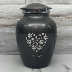 Customer Gallery - Small Pawprint Heart Pet Cremation Urn - Gunmetal Gray